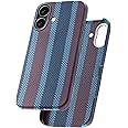 GESIHOPY Aramid Fiber for iPhone 16 Case,Compatible with Magnet,Slim & Light Case for iPhone 16, Case-Less Touch Feeling, Red-Blue Stripes