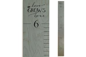 Headwaters Studio Growth Chart for Wall - Height Chart for Kids, Wooden Height Chart, Kids Height Wall Chart, Measurement for Wall, Wall Measurement for Height Kids - Love Grows Here Gray (63"x6.7")