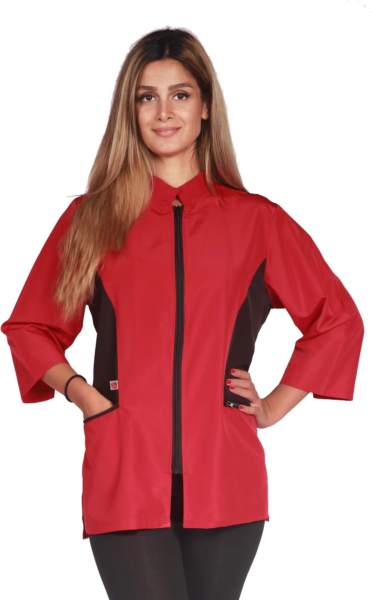 Ladybird Line Color Block Stylist Jacket Ideal for Pet Groomers - Red