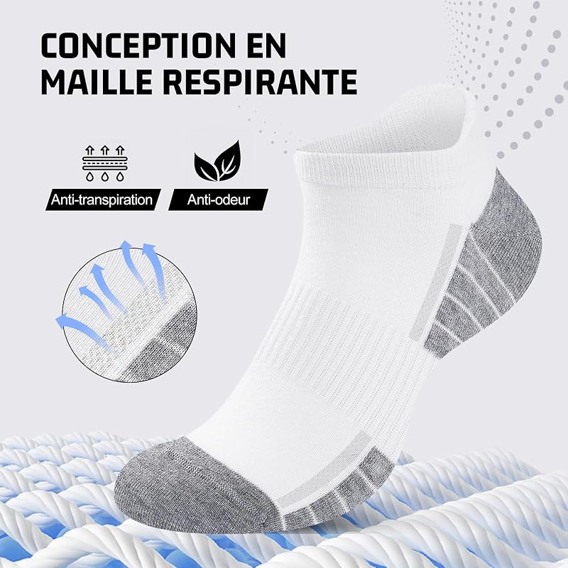10 Paires Chaussettes Basses Homme Femme, Socquettes Coton Courtes Respirantes Antidérapantes, Sport Running Unisexe Blanc 39-42