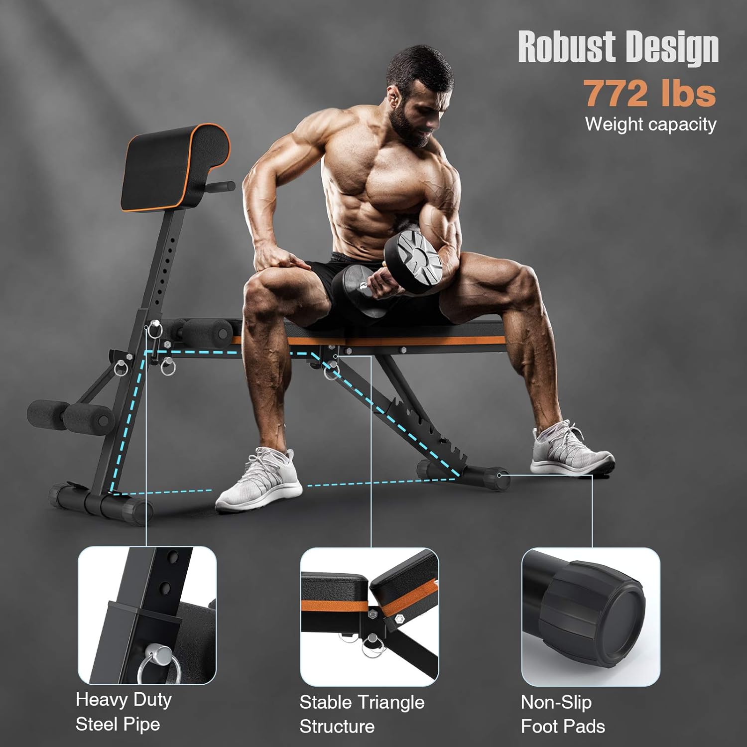 PERLECARE Adjustable Weight Bench for Full Body Workout - All-in-One Durable Exercise Bench Holds up to 772 lbs, Foldable Flat/Incline/Decline Workout Bench with Two Exercise Bands for Home Gym : Sports & Outdoors