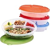 Bentgo Easyboxes 4-Compartment Oval Containers - Patented Design 8-Piece Set; 4 Trays & 4 Fitted Lids Seal in Freshness; Reusable Food Storage & Meal Prep BPA-Free Containers (Classic)