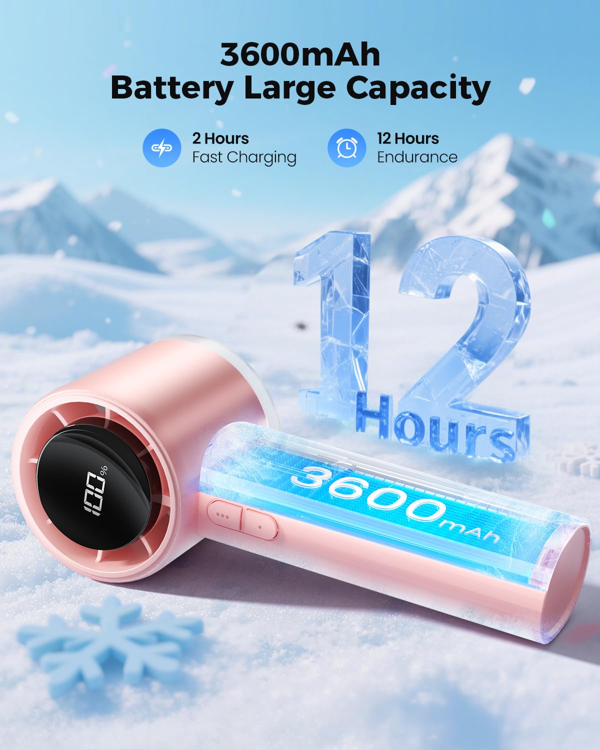 SWEETFULL Portable Handheld Fan Rechargeable - 6 Gear High Speed Powerful Mini Turbo Fan with Flashlight, Digital Display, Personal Fans Blow Cold Air for Travel Essentials, Gift for Women Men (Pink)