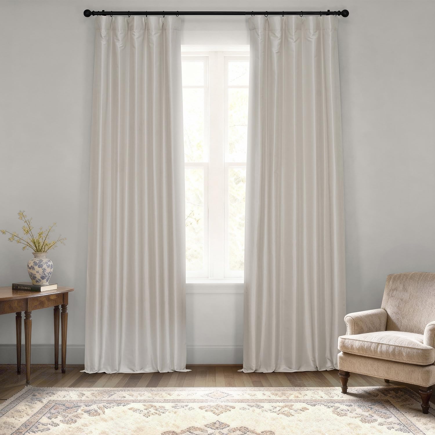 HPD Half Price Drapes Vintage Textured Faux Dupioni Silk Blackout Curtains for Bedroom 84 Inches Long (1 Panel), 50W x 84L Curtains for Living Room Home Decor, Mist Grey Image