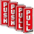 iSYFIX Push Pull Stickers Sign - 2 Pack 2.8x7 inch - Vertical Decal Self-Adhesive, Brushed Silver/Red Vinyl Sticker for Doors in Business, Stores, Cafes, Shops & More. Indoor and Outdoor use.