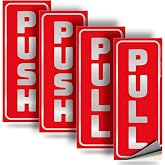 iSYFIX Push Pull Stickers Sign, 2.8x7 Inch, Brushed Silver/Red, 2 Pack | Vertical Decal Self-Adhesive, Brushed Silver/Red Vinyl Sticker for Doors in Business, Stores, Cafes