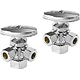 (Pack of 2) EFIELD Dual Compression Outlet Angle Stop Valve, Multi-Turn, 1/2" NOM (5/8" ODx3/8"x 3/8") Chrome