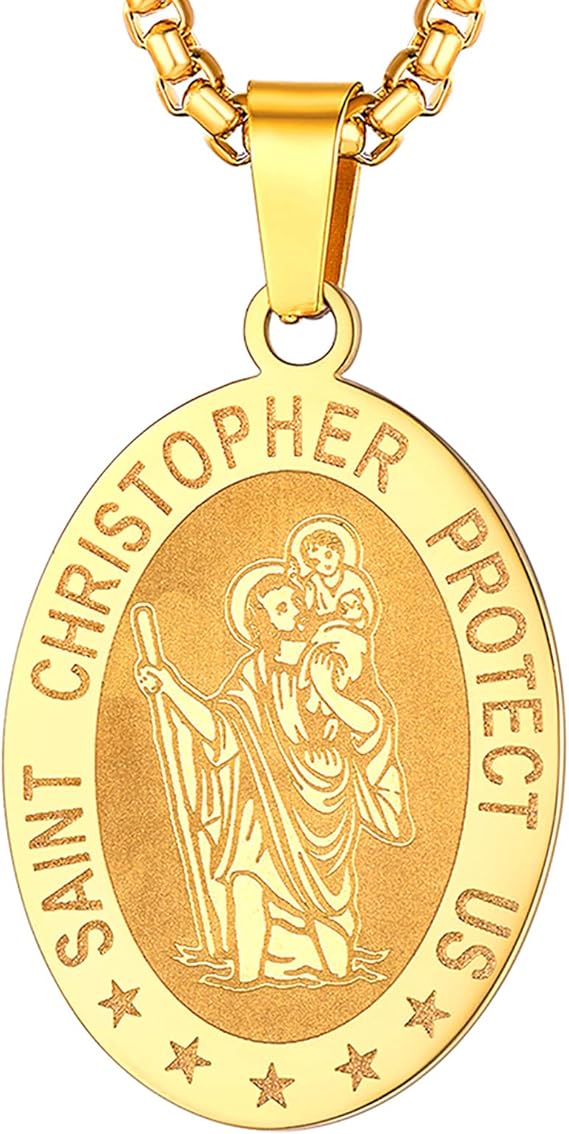U7 St. Christopher Medal Necklace Stainless Steel 18K Gold Plated