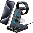 Wireless Charging Station for iPhone 16 Pro Max, 3 in 1 Wireless Charger for Apple Multiple Devices, iPhone 15 Pro Max/14/13/12, Air Pods, Watch Stand for Apple Watch 10/Ultra 2/9/8/7/6/5, with Clock