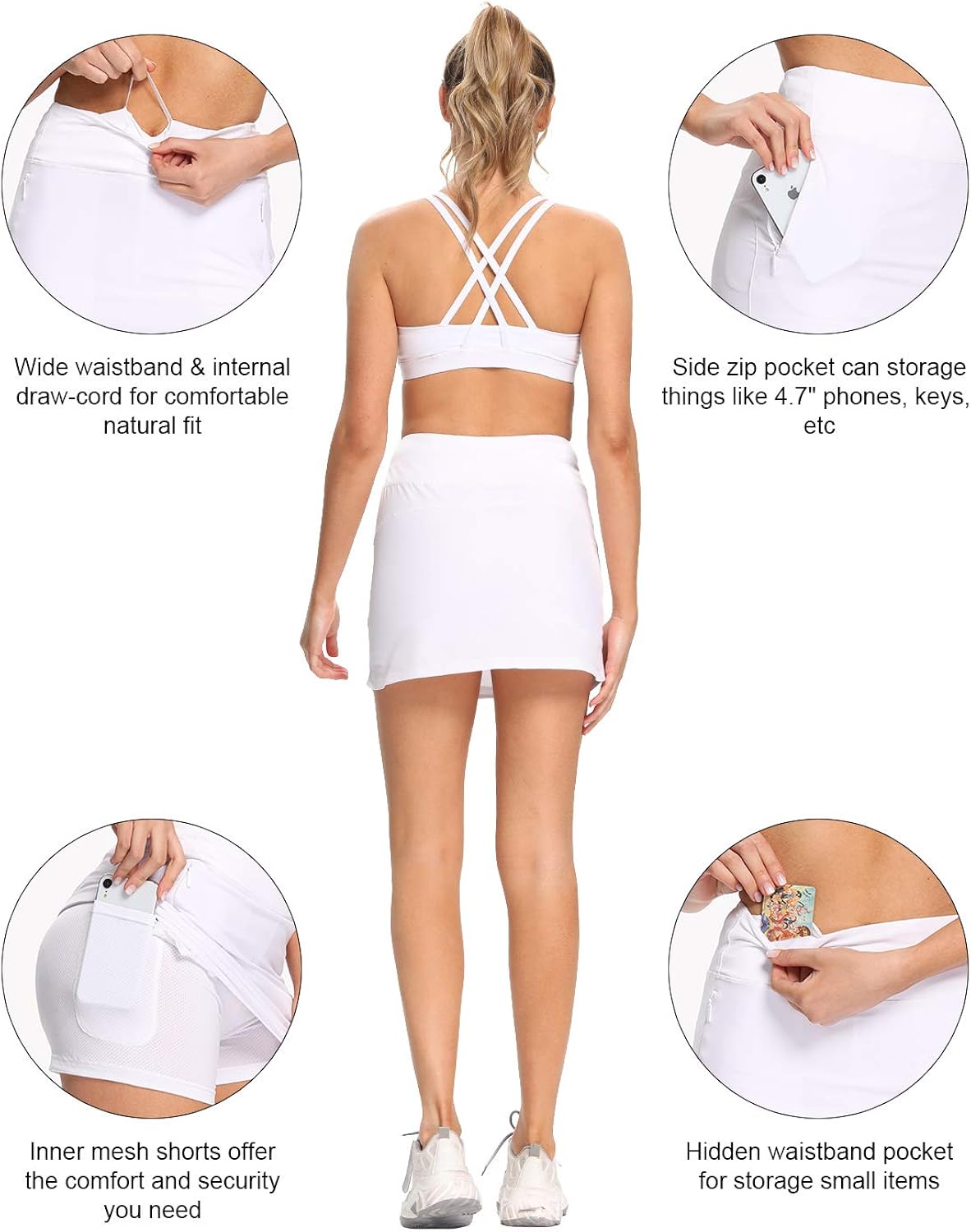 NOMINATE Womens Tennis Skirts Active Athletic Golf Skorts Skirt with 3 Pocket Shorts for Running Workout : Clothing