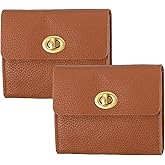 PATIKIL 2 Pcs Small Leather Wallets for Women with Metal Buckle, Stylish Card Holder Wallet Card Case Coin Purse for Cash Business Men and Women, Brown
