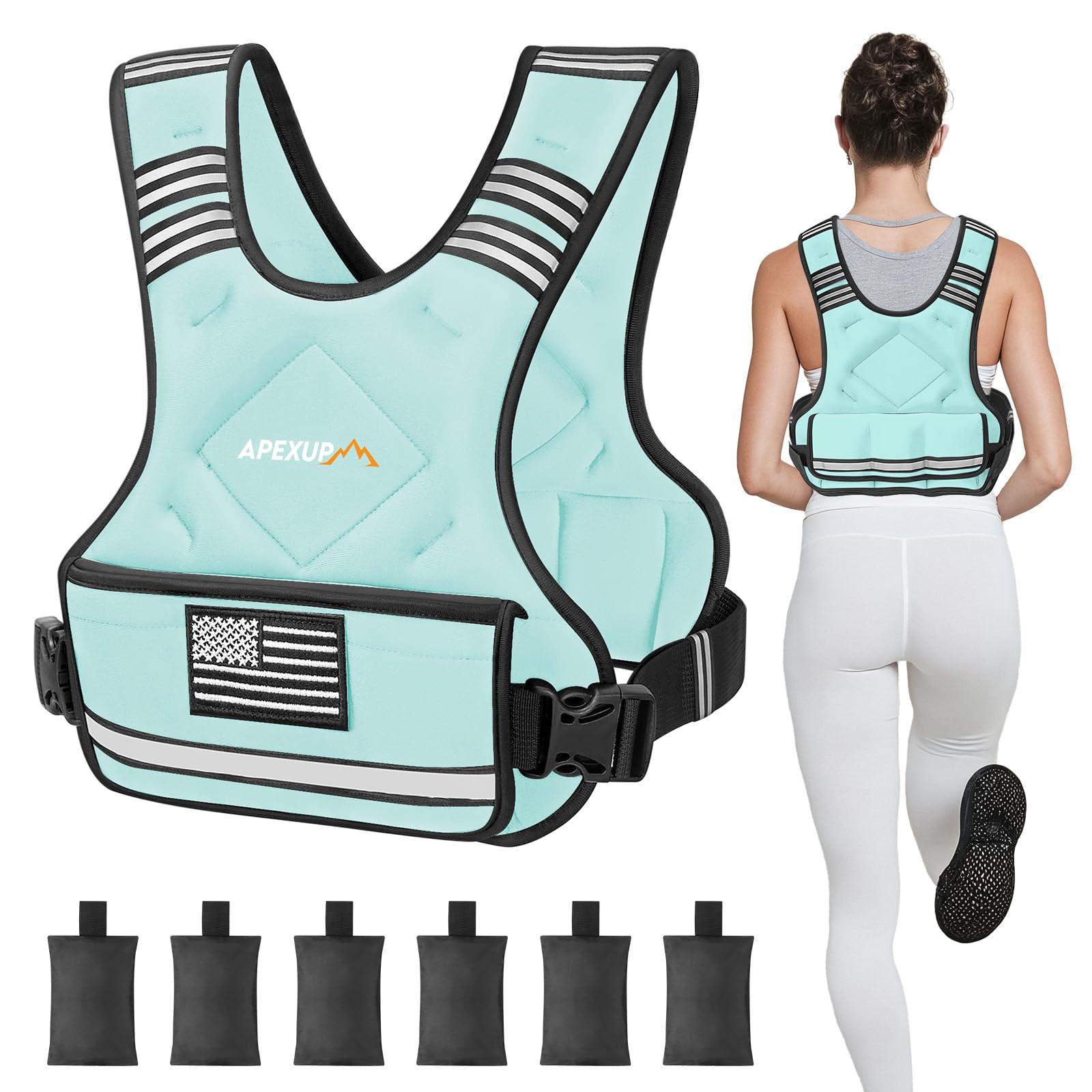 APEXUP Adjustable Weighted Vest, 4-10lb/12-18lb/20-32lb Vest with 6 Ironsand Weights and Large Pocket, Weight Vest for Men Women Strength Training, Running, Walking (12-18lb, Pastel Blue) Image