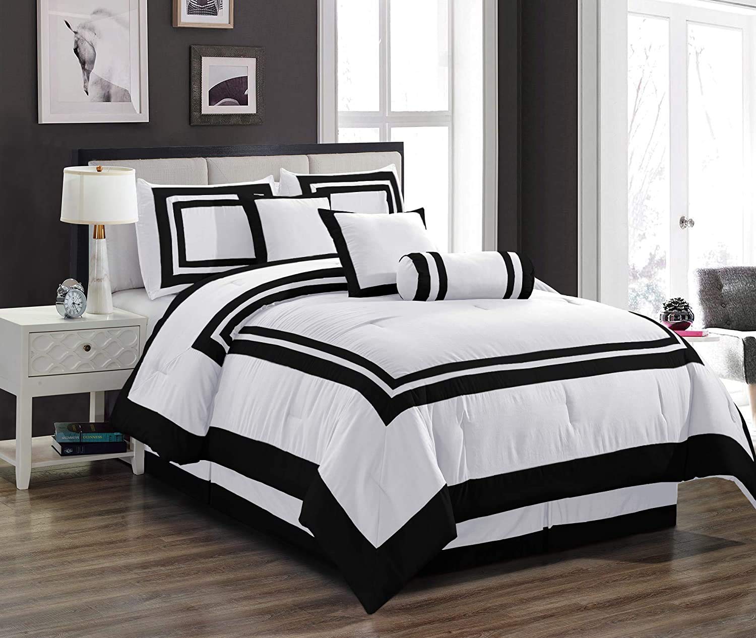 Buy Chezmoi Collection 7Piece Caprice White/Black Square Pattern Hotel