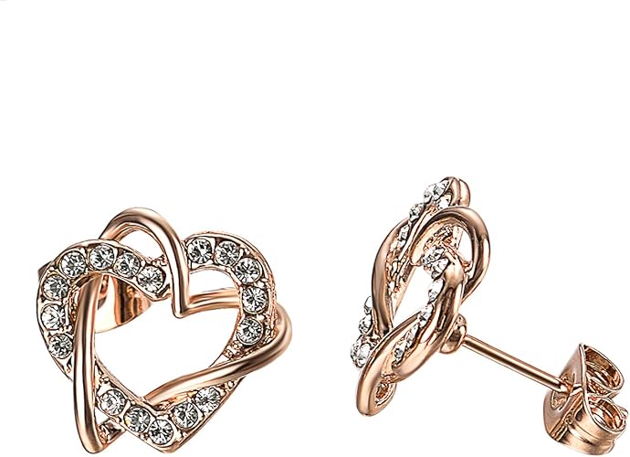 Amazon Vogem ファッション ダブルハート ピアス レディース スタッドピアス 18金 ジルコニアcz イヤリング シンプル 可愛い アクセサリー ネックレス 通販