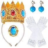 Goenb Princess Costume Accessories, 4 PCS Set of Princess Crown/Earrings/Gloves/Brooch Dress up for Women Girls