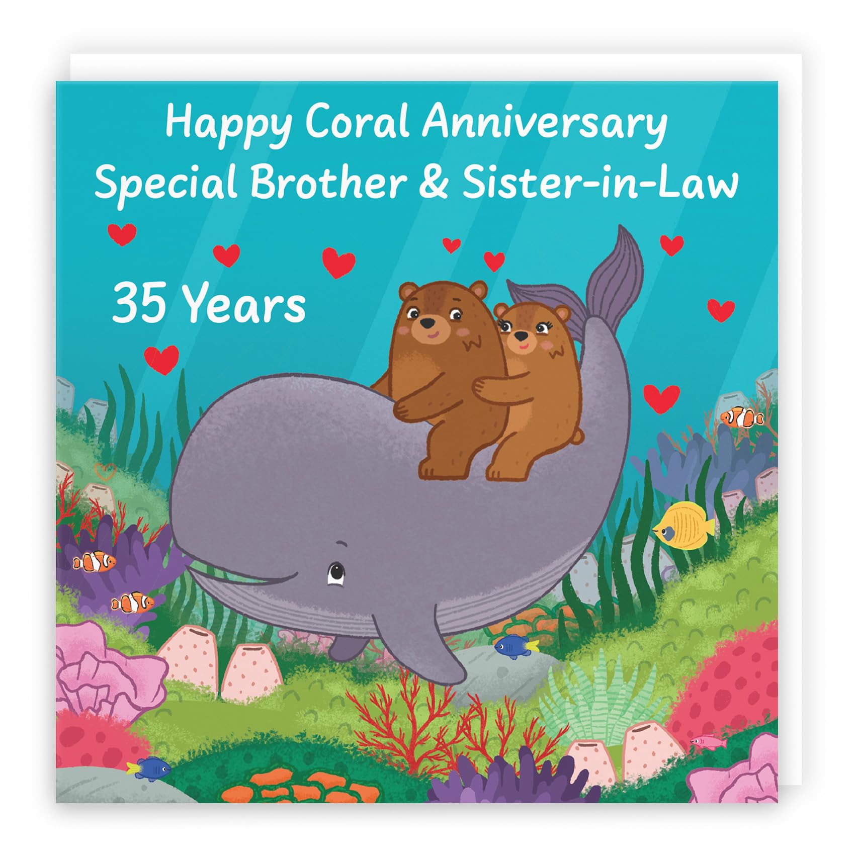 Hunts England - Brother And Sister In Law 35th Anniversary Card - Coral Anniversary - 35 Years - Cute Fun Bears Card For Brother & Sister-in-Law - Love Story Collection