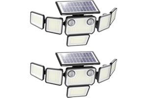 OMIBEE 6000LM Solar Lights Outdoor, 310 LEDs Dual Motion Sensor Solar Flood Lights 6 Heads Security Wall Lights, IP65 Waterproof & Remote Control for Graden, Outside, Backyard, 2 Pack