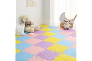 Tamiplay Foam Play Mat for Baby, EVA Non-Toxic Interlocking Floor Mats, Solid Colored Foam Puzzled Floor Mats, Baby Play Mat Exercise Mats, 16 Tiles(Pink/Purple/Yellow/Light Blue)