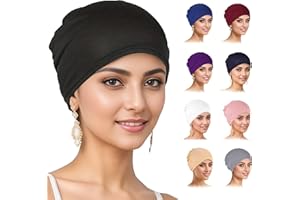 CMONIE 9 Pieces Solid Women Chemo Hat Stretchy Turban Beanie,Pre Tied Chemo Head Scarf Beanie Skull Cover Cap for Women Hair Loss