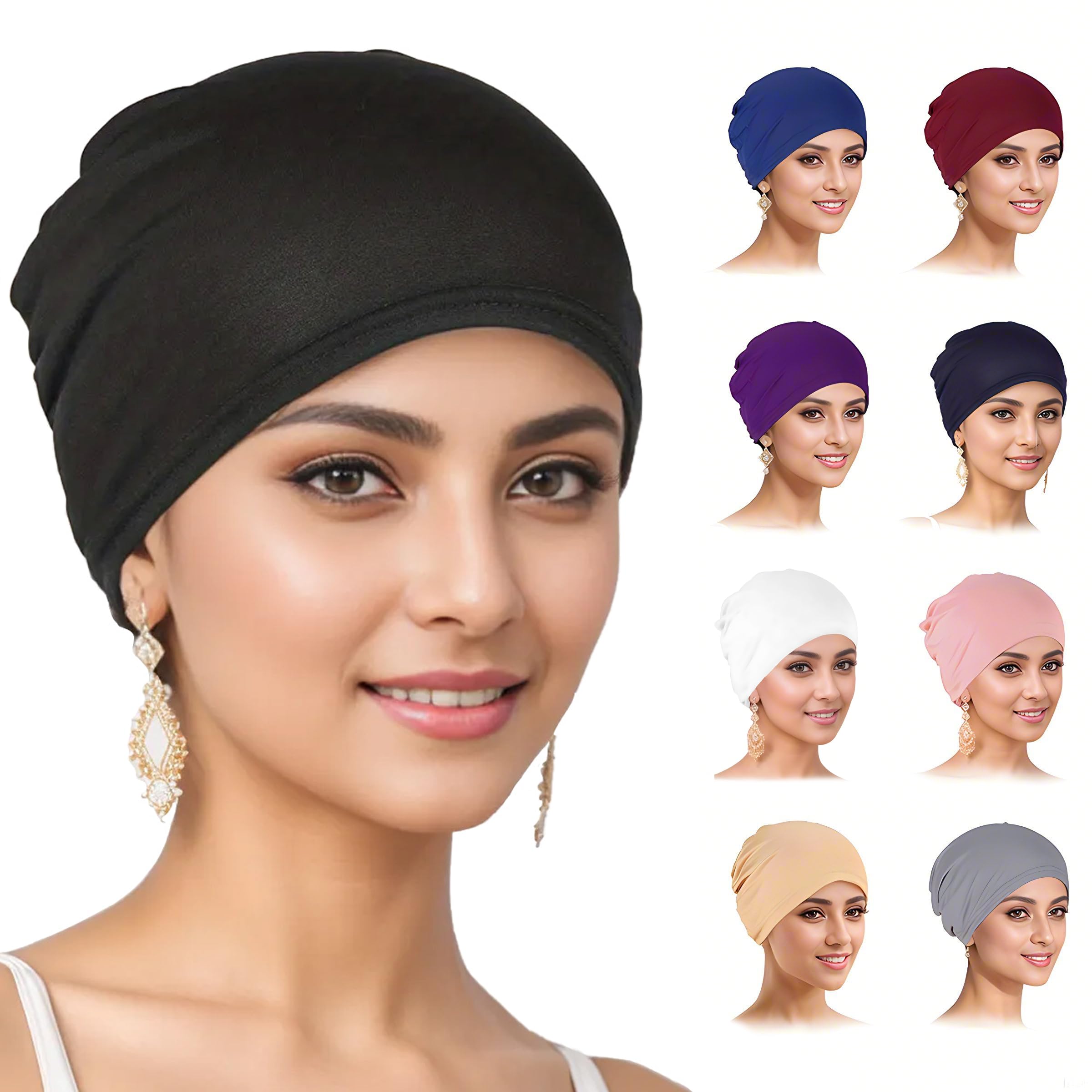 Photo 1 of 9 Pieces Solid Women Chemo Hat Stretchy Turban Beanie,Pre Tied Chemo Head Scarf Beanie Skull Cover Cap for Women Hair Loss (US, Alpha, One Size, Large, Multi)