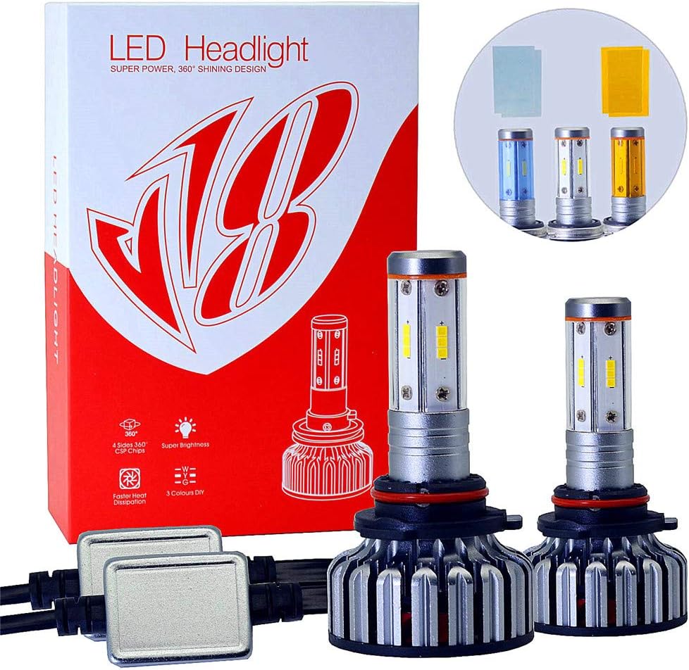 3 Color 9006 HB4 LED Headlight Bulbs Conversion Kit 100W 12000LM 360 degree，4 Sides LED CSP Chips - DIY 3000K Yellow/6000K White/8000K Blue Car Fog Lamp High & Low Beam Light Bulbs (9006/ HB4)