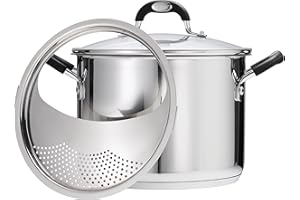 8 QT Covered Lock-N-Drain Stock Pot - Stainless Steel - TRI-PLY Base - MEX - Gourmet