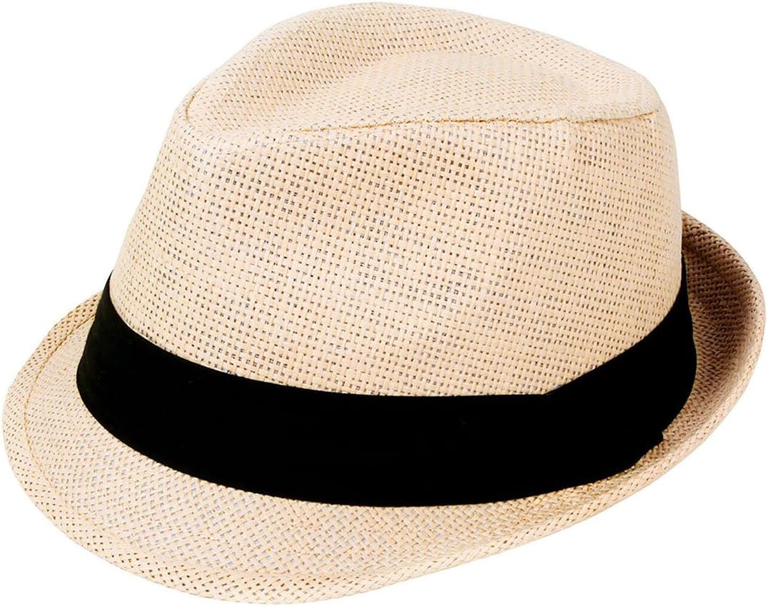 TAUT Unisex Solid Color Short Brim Sun Fedora Hat with Band Natural S/M