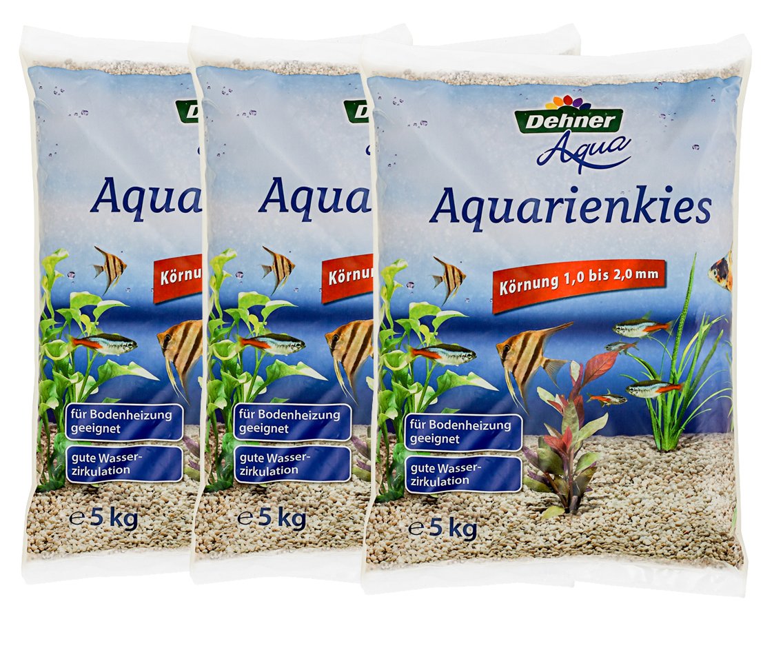 Dehner Aqua Aquarium Gravel, White, Grit 1-2 mm, 3 x 5 kg (15 kg)