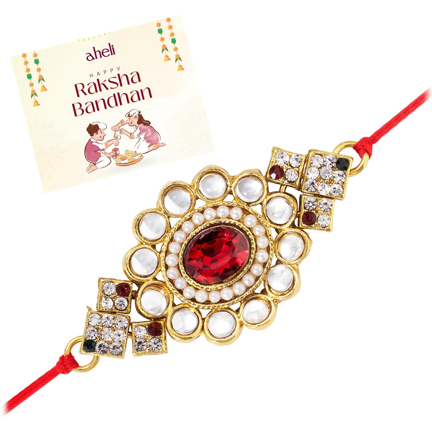 Aheli Indian Traditional Handmade Fancy Kundan and Crystal Stone Rakhi for Brother Men Boys