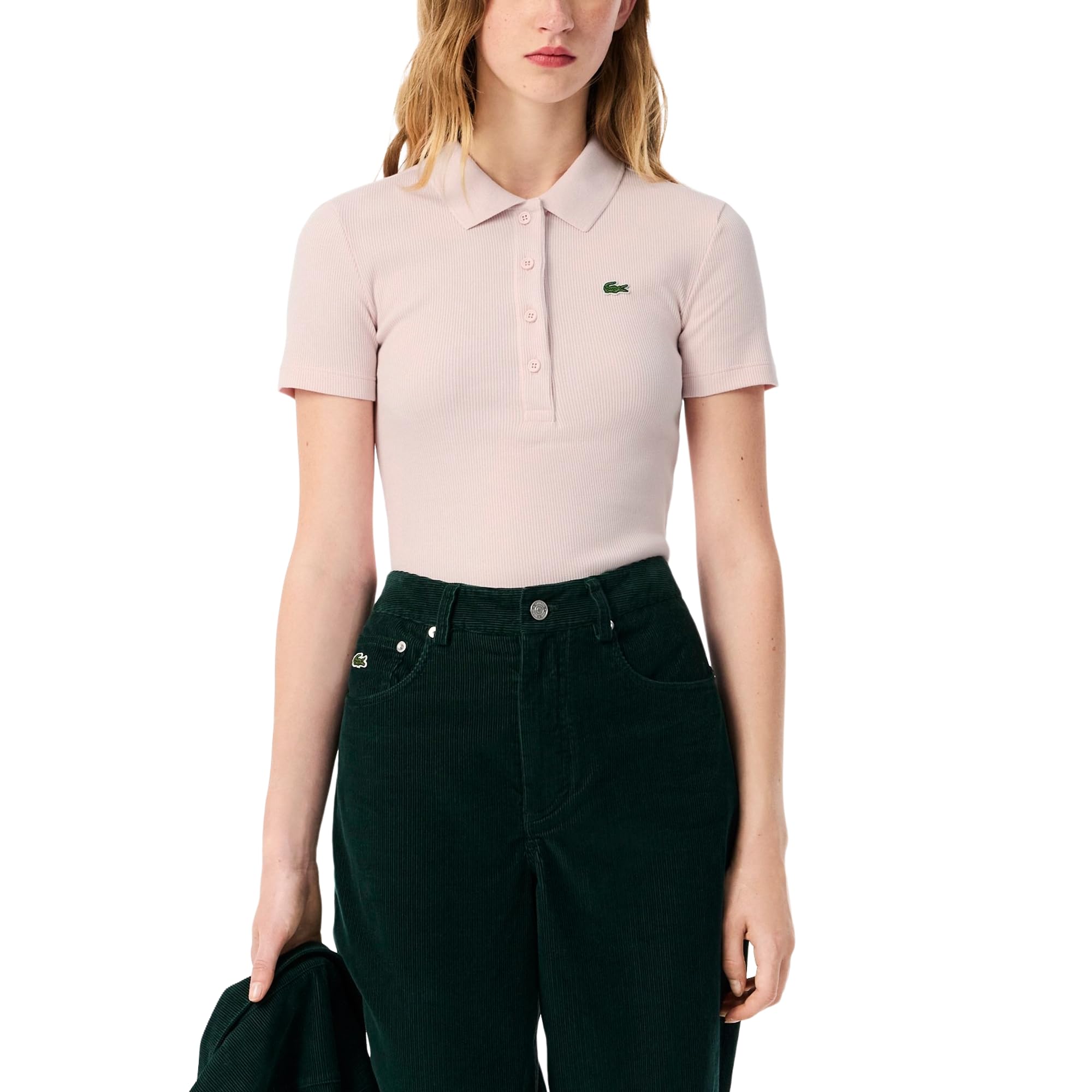 Photo 1 of Lacoste Women's Slim Fit L.12.D Ribbed Cotton Polo Shirt, Nidus, 42