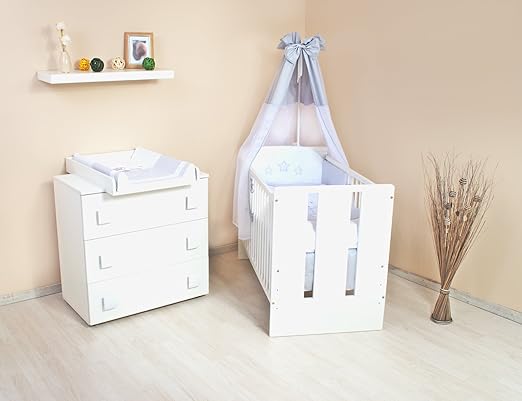 15Tlg. Kinderzimmer - Wickelkommode, Babybett, voll Ausstattung (H186)