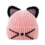 Kids Girls Sequin Cat Ears Hats Winter Knitted