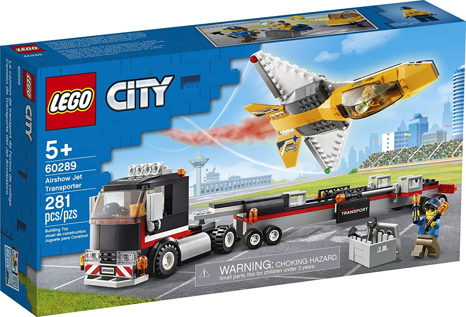 Kit de construcción LEGO City Airshow Jet Transporter 60289; Divertido juego de juguetes para niños, nuevo 2021 (281 piezas)