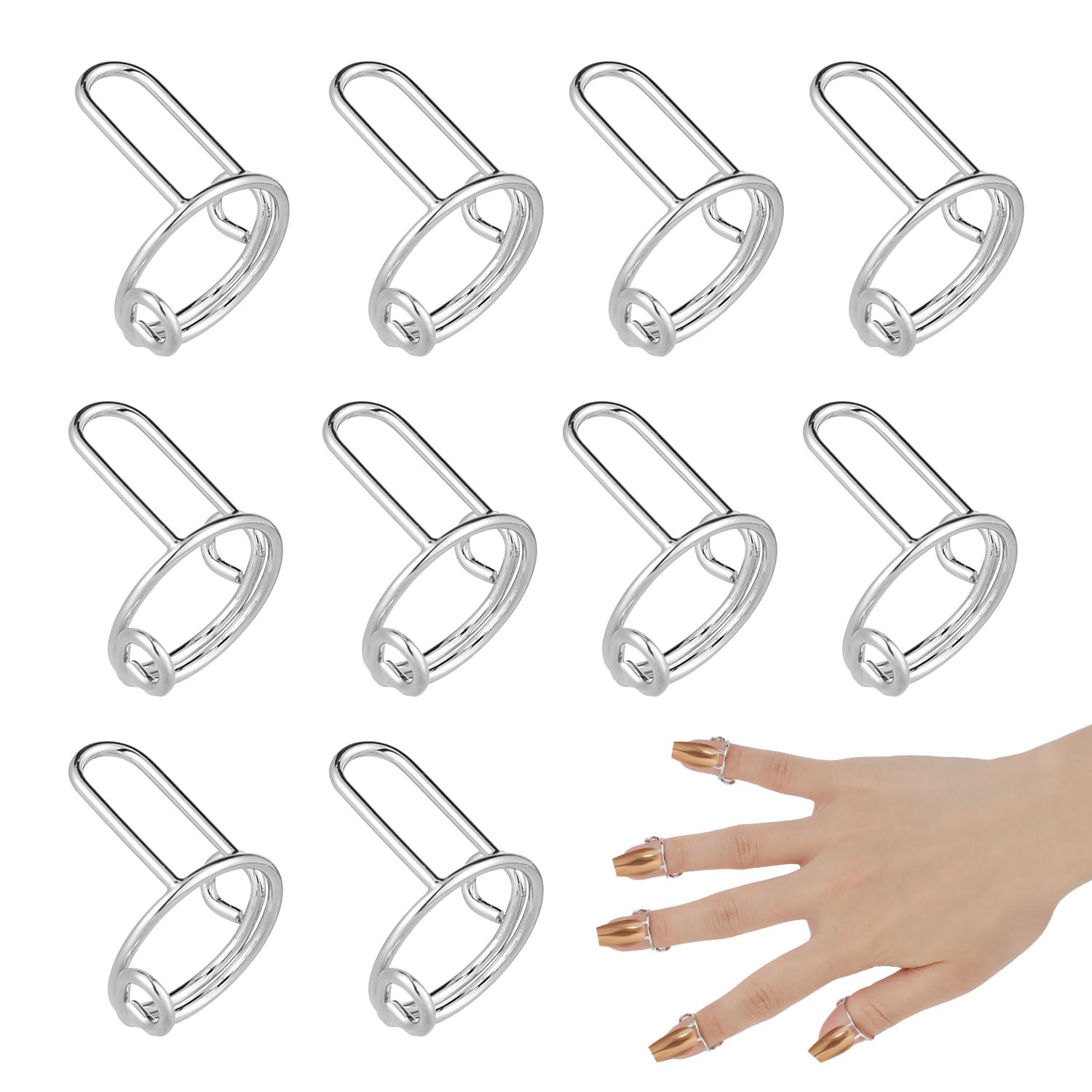PEUTIER 10pcs Wudu Nail Rings, Adjustable Fingernail Rings Reusable Detachable Metal Finger Nail Rings for Women Nails Jewelry Fingertip Gift Decorations for Wearing Manicure Nails(Silver)