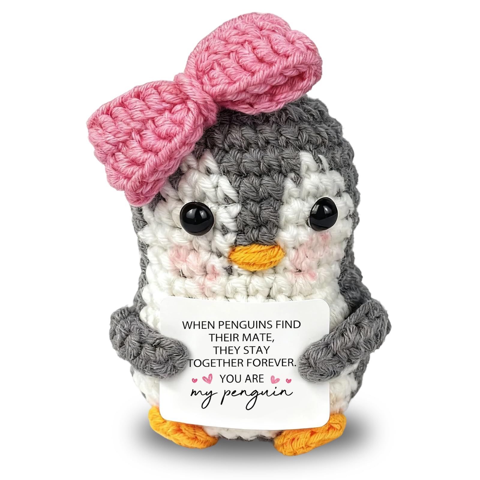 Qubitly Penguin Gifts, Handmade Crochet Positive Penguin, Romantic Present for Couples, Cute Home Decor for Her, Unique Birthday Gift for Wife Girlfriend