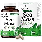 Wild & Organic Sea Moss Capsules - Irish Sea Moss Complex with Bladderwrack for Overall Well-Being - 180 Vegan Seamoss Capsules