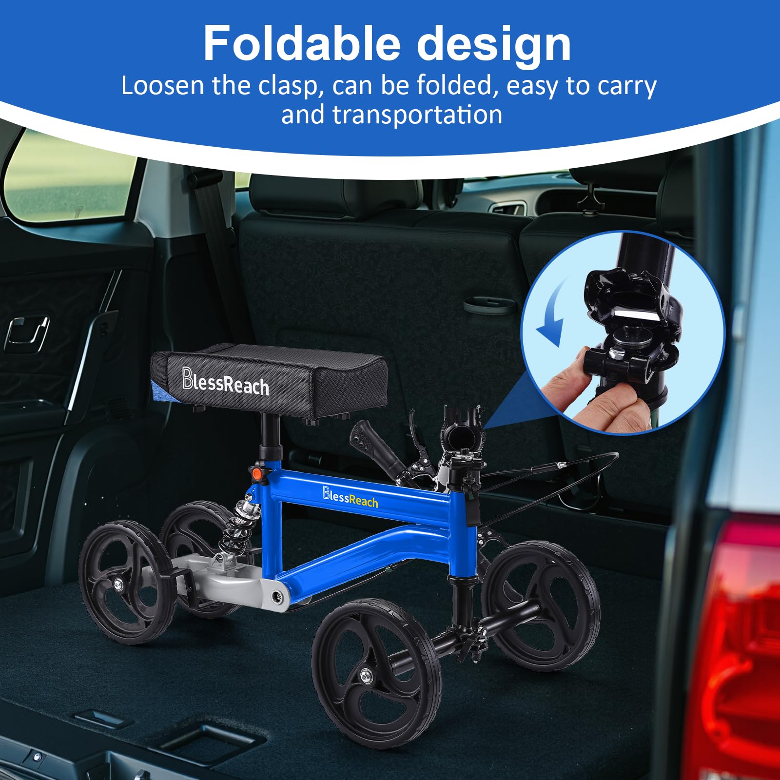 BlessReach Economy Knee Scooter, Steerable Knee Walker, Foldable Knee Scooters for Foot Injuries Adult Best Crutches Alternative (Blue)