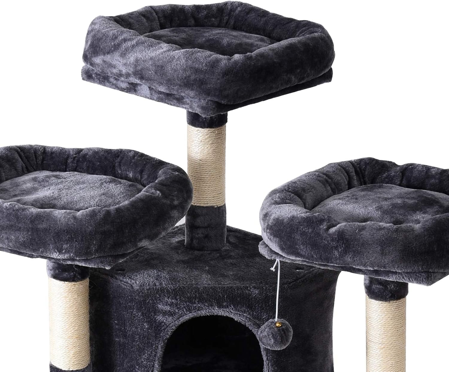 IBUYKE 63 inches Multi-Level Cat Tree Tower for Large Cats Play Furniture Cat Condo with Sisal Scratching Posts&Board, Platforms, Hammock Basket, Dangling Balls, Smoke Gray UCT021G : Pet Supplies