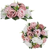 BLOSMON Dusty Rose Flowers Decoration: 2 Pcs Pink Artificial Flowers Balls for Wedding Dinning Table Centerpieces - Fake Silk Kissing Floral Arrangement for Home Party Event