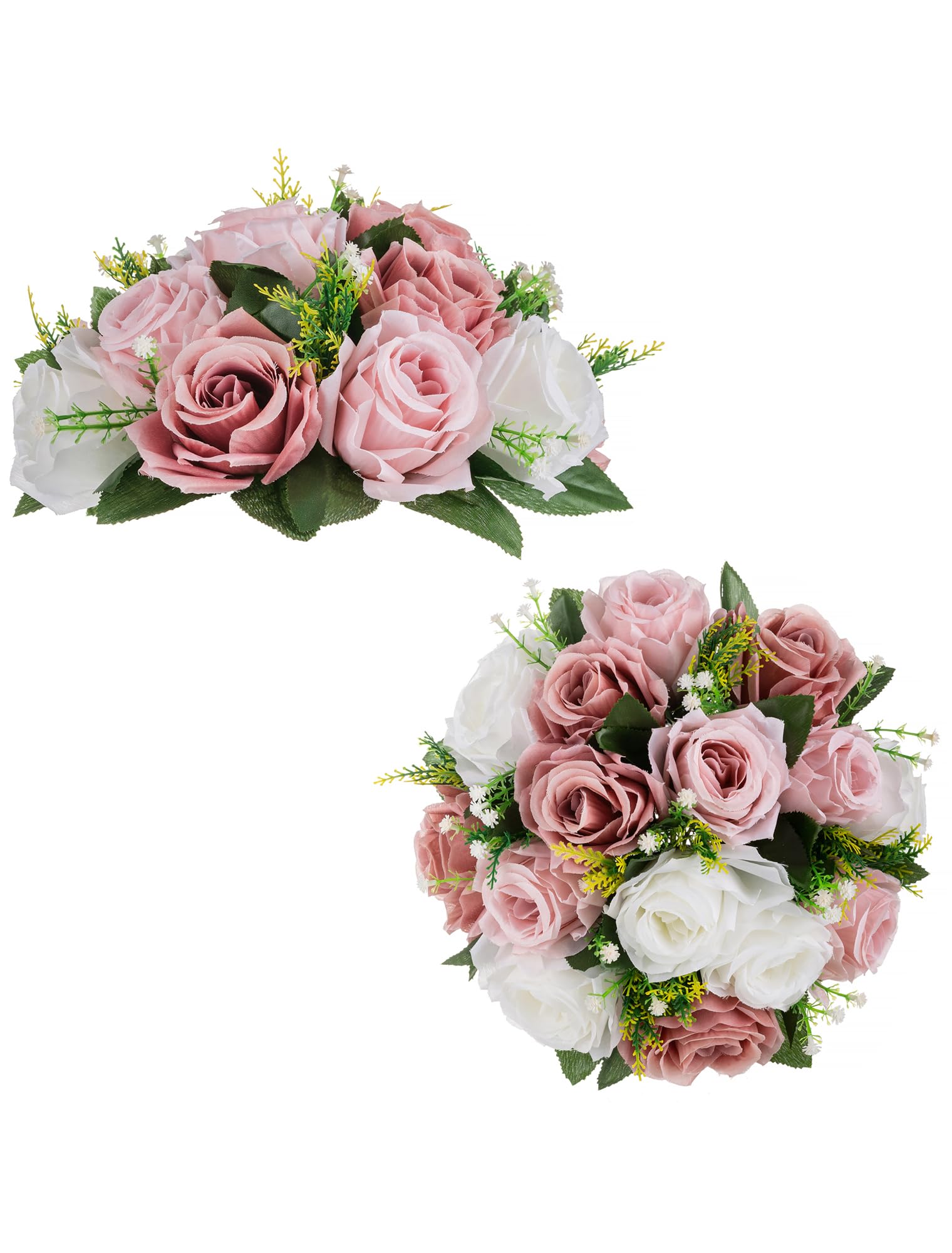 BLOSMON Flower Centerpieces for Tables Wedding 2 Pcs Fake Flowers Rose Arrangement Bouquet Floral Centerpiece Balls Dusty Rose Artificial Wedding Center Pieces of Valentines Day Home Party Decor