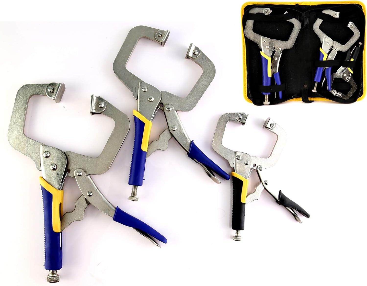KOTTO 3 Packs Heavy Duty Locking C-Clamp Set, 6 Inch, 9 Inch and 11 Inch Locking Pliers Tools With Swivel Tips with Storage Bag for Craftsmen, Home & Workshop Use