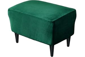 PENDEJATO Stretch Ottoman Covers, Velvet Ottoman Slipcover Rectangle Storage Stool Cover Footstool Slipcover for Living Room Furniture Protector (Dark Green)