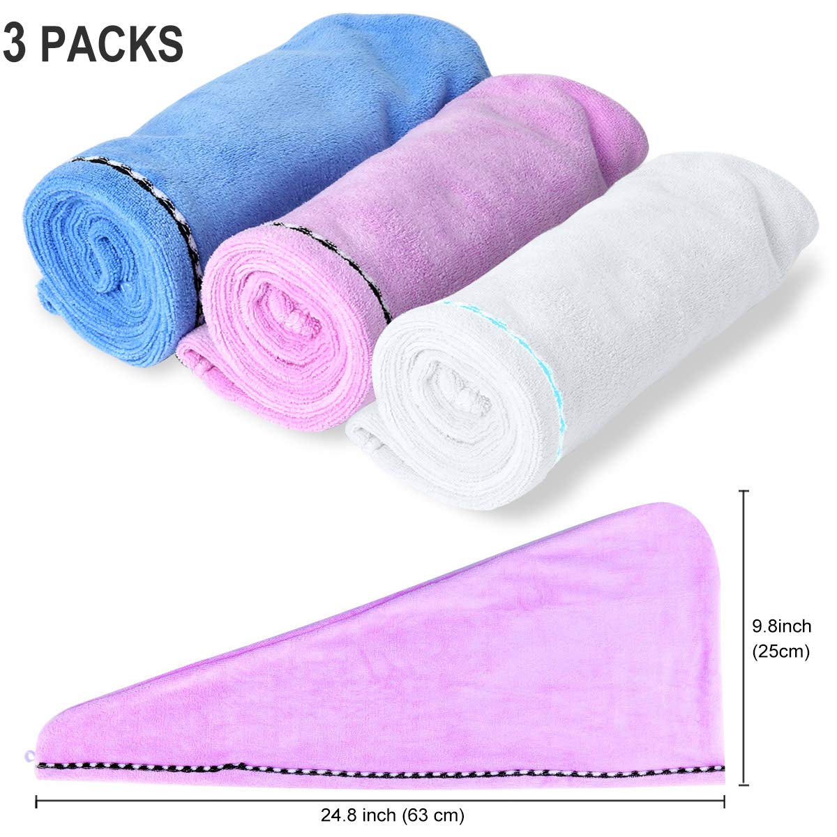 Microfiber Hair Towel Turban Wrap 3 Pack