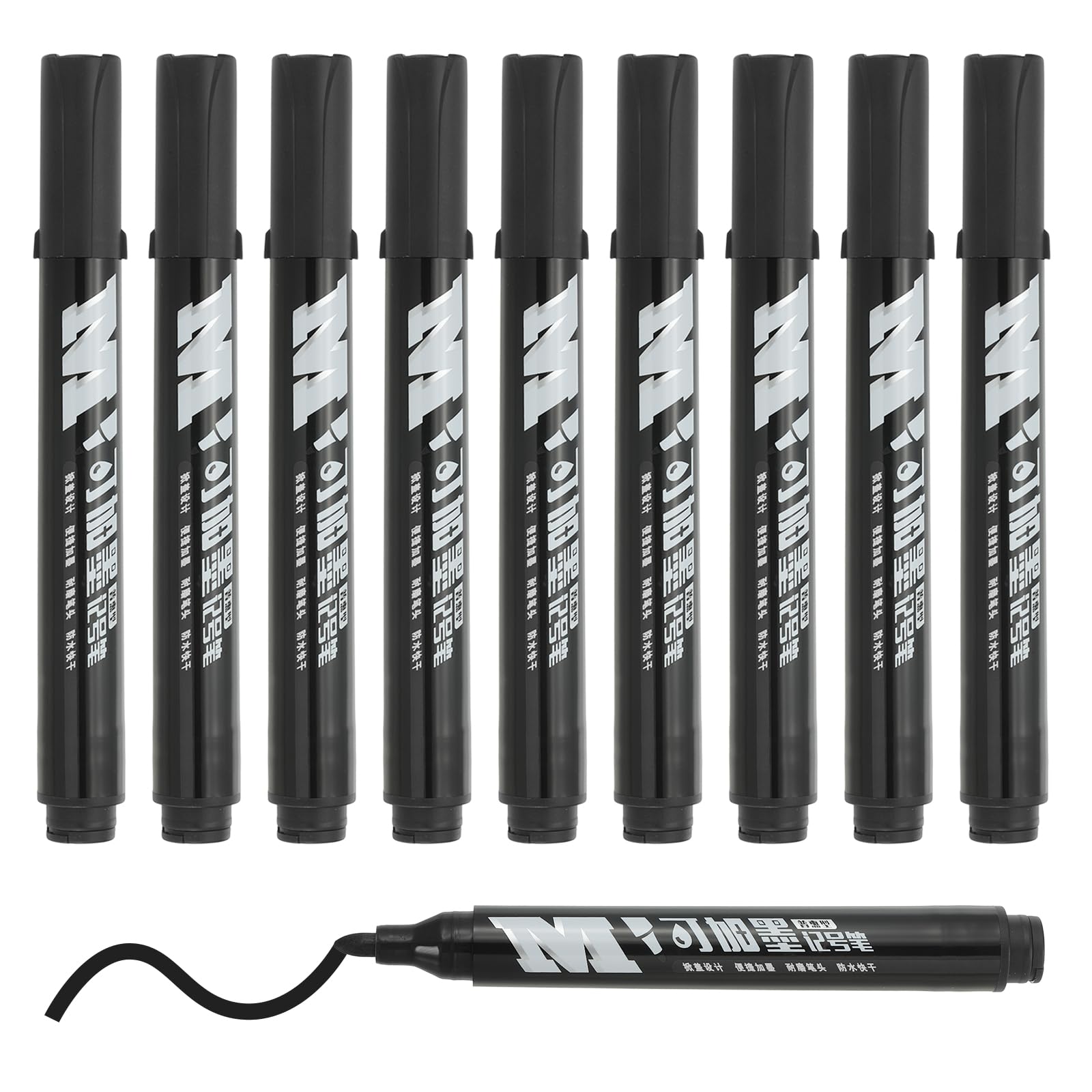 M&G Permanent Markers, 10 Pack Quick Dry Waterproof Fiber Tip Pens for Paper, Glass, Plastic, Wood, Stone, Metal Surface, Black