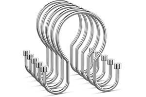 Goowin Shower Curtain Hooks, Black Shower Curtain Rings, Sturdy Simple Double Hook Shower Curtain Hooks Rust Proof, Smooth Gliding Metal Shower Hooks for Shower Curtain Rod (Chrome, 12 Pack)