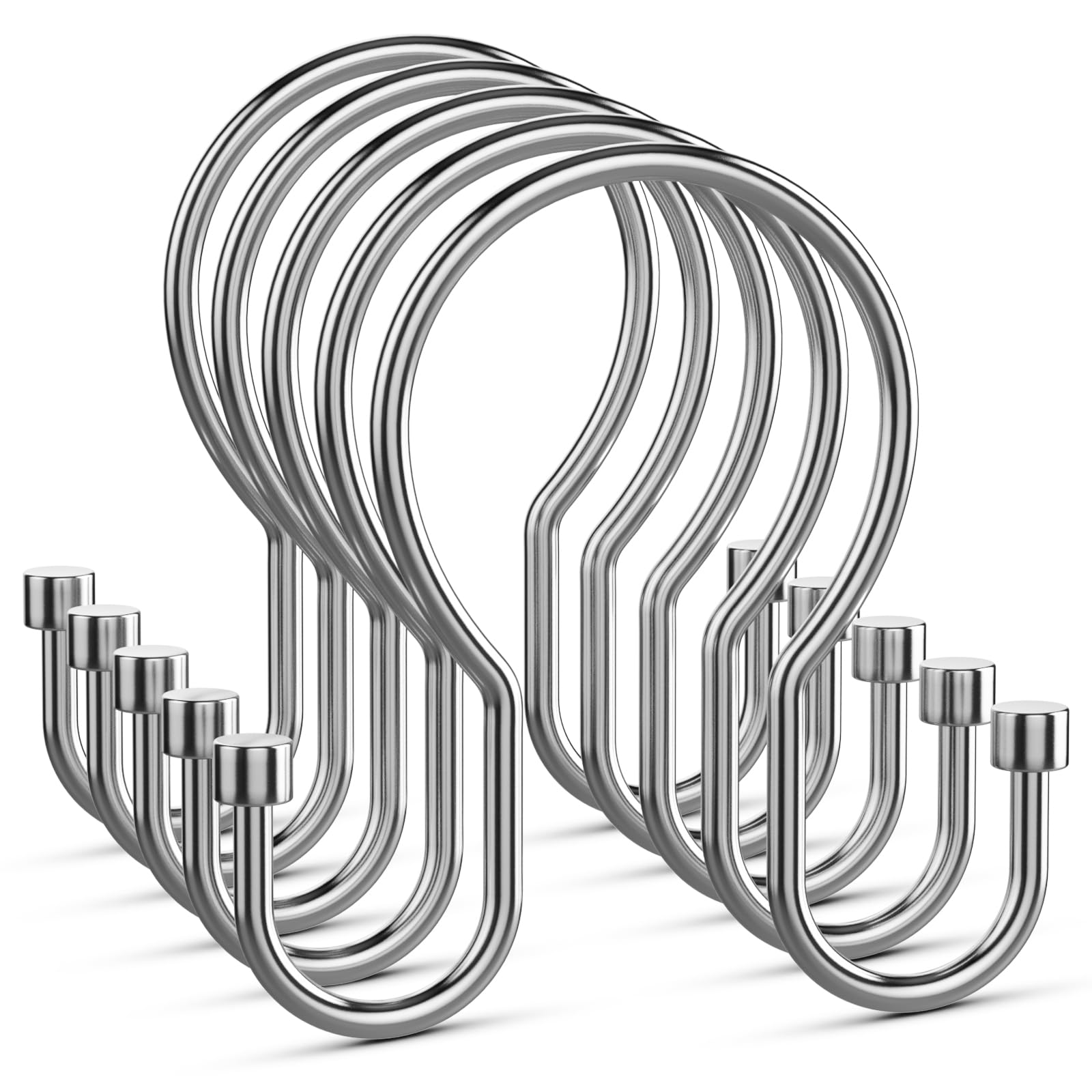 Photo 1 of Goowin Shower Curtain Hooks, Black Shower Curtain Rings, Sturdy Simple Double Hook Shower Curtain Hooks Rust Proof, Smooth Gliding Metal Shower Hooks for Shower Curtain Rod (Chrome, 12 Pack)