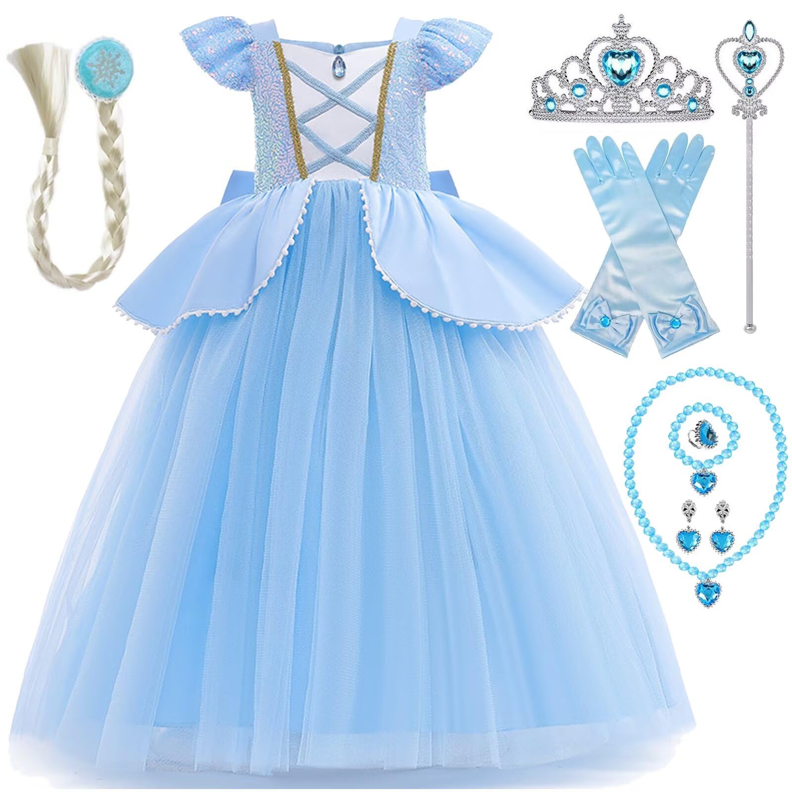 PIXUYE Princess Fancy Dress Princess Costumes Girls with Accessories for Kids Birthday Carnival Halloween Christmas Parties Cosplay Word Books Days Oufits,T01-110