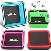 SHALL New Version Collapsible Magnetic Parts Tray Set, 4-Pack Magnetic Tool Trays for Screw Bolts Nuts Washers Pins &amp; Small Metal Parts, 4.5&rdquo; Square Silicone Foldable Bowls w/Dual-Sided Magnetic Base