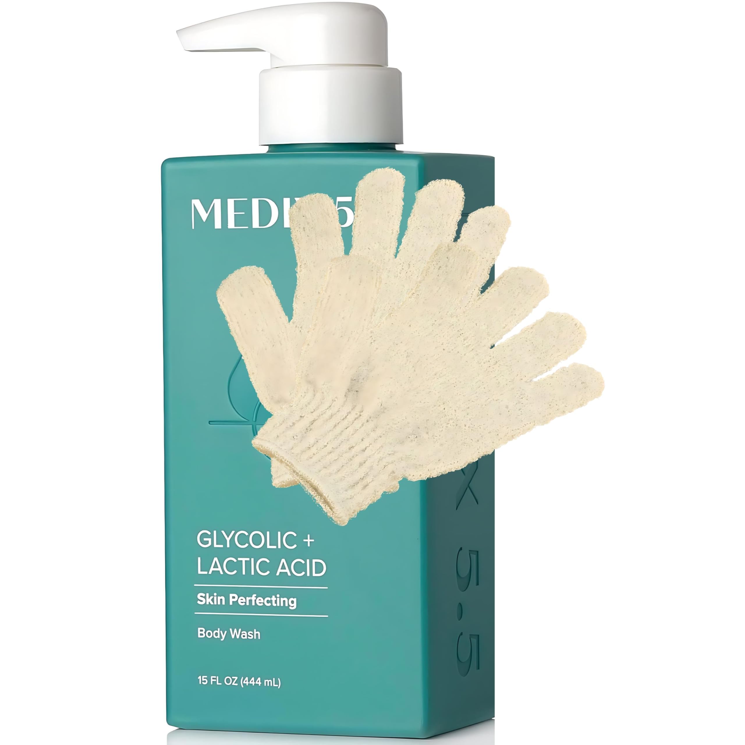 MED AHA Glycolic & Lactic Acid Exfoliating Body Wash – KP Bump Eraser, Acne & Keratosis Pilaris Treatment – Peppermint Scent – Eco Exfoliating Gloves & Prosperina Card – Vegan & Cruelty-Free