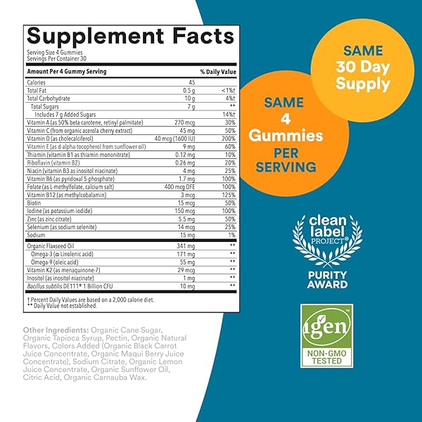 SMARTYPANTS MULTIVITAMIN FOR MEN, ORGANIC GUMMIES: PROBIOTICS, COQ10, METHYLFOLATE, OMEGA 3 (ALA), VITAMIN D3, C, VITAMIN B12, B6, A, K & ZINC FOR IMMUNE SUPPORT, BIOTIN, 120 GUMMIES (30 DAY SUPPLY)